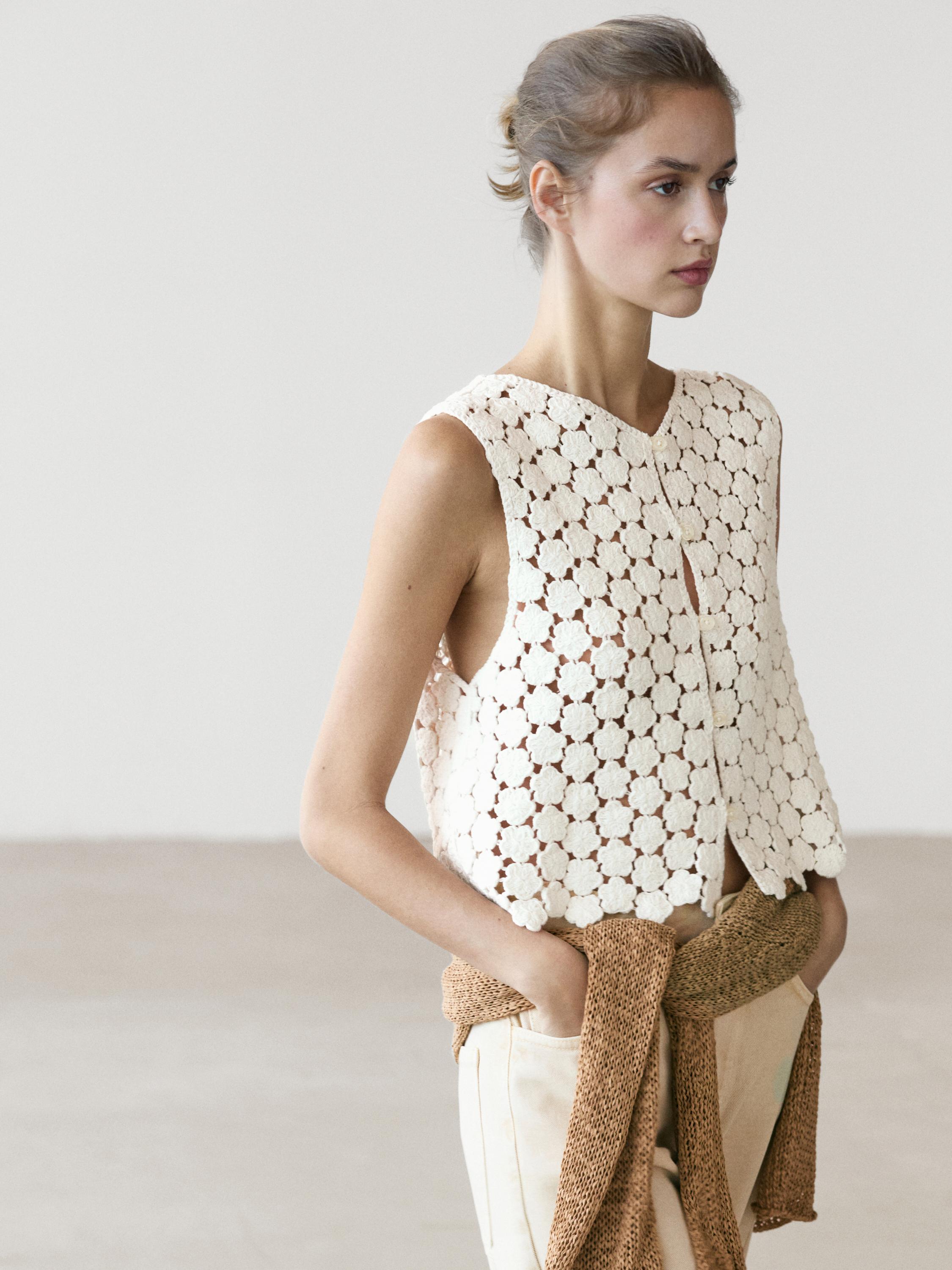 Cotton crochet vest with floral details